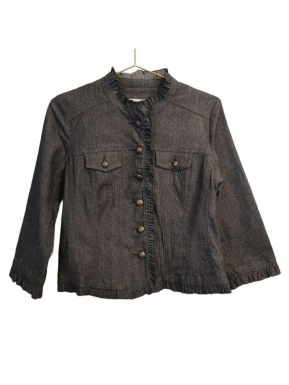 Sandro | Dark Denim Ruffle Button Front Blazer Jacket